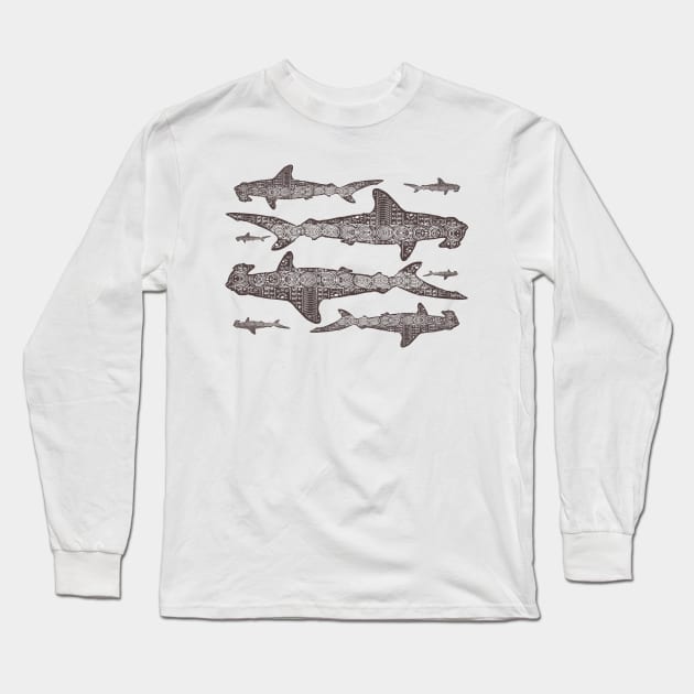 Surf Hammerhead Sharks Internal Hawaiian Pattern Long Sleeve T-Shirt by pelagio